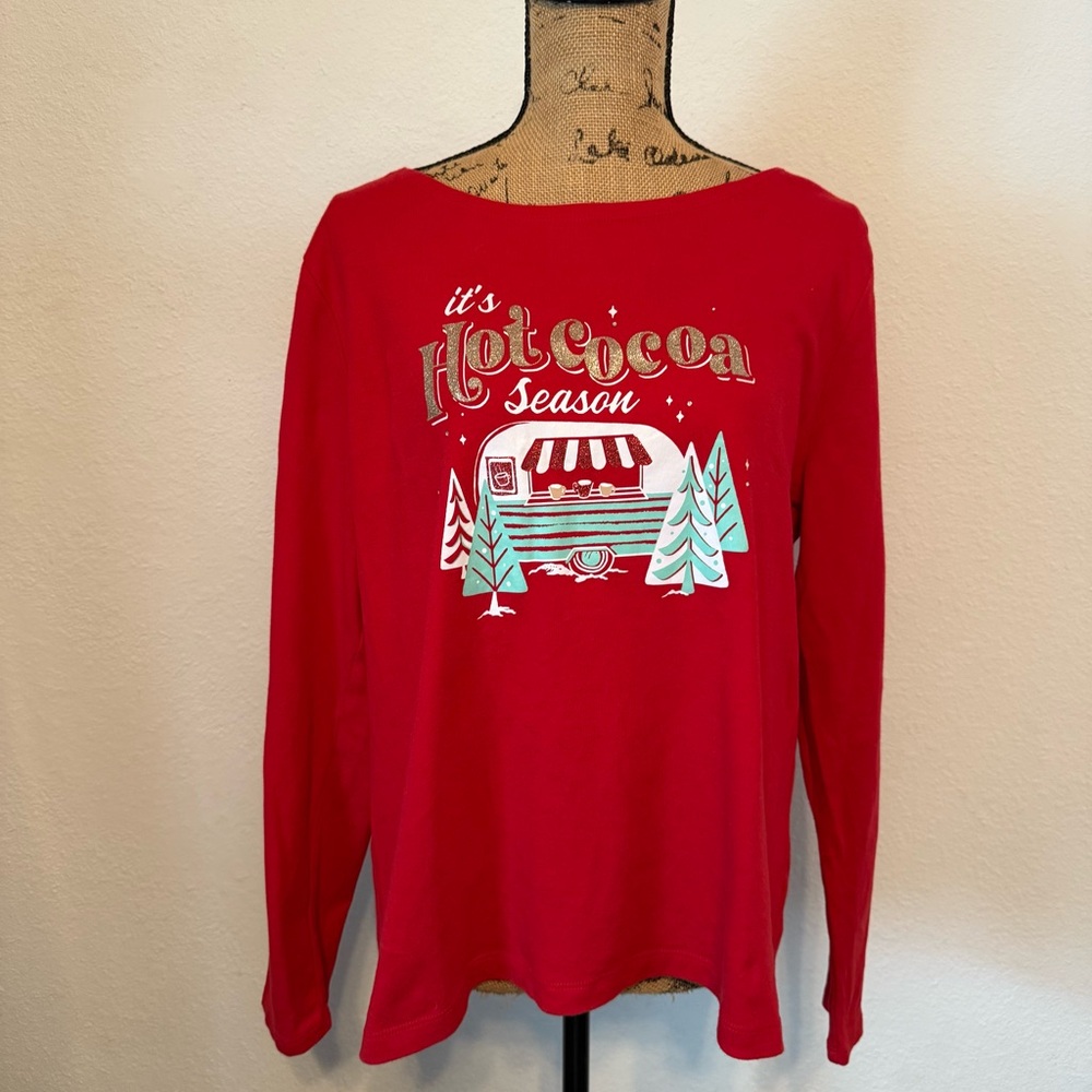 Christmas Croft & Barrow Long Sleeve Classic Tee in holiday style red large